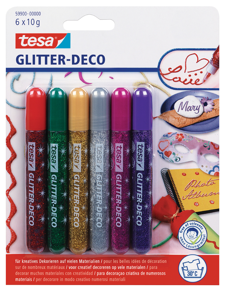 tesa Glitzerkleber , Glitter Deko,  Tube, Inhalt: 6 x 10 g von Tesa