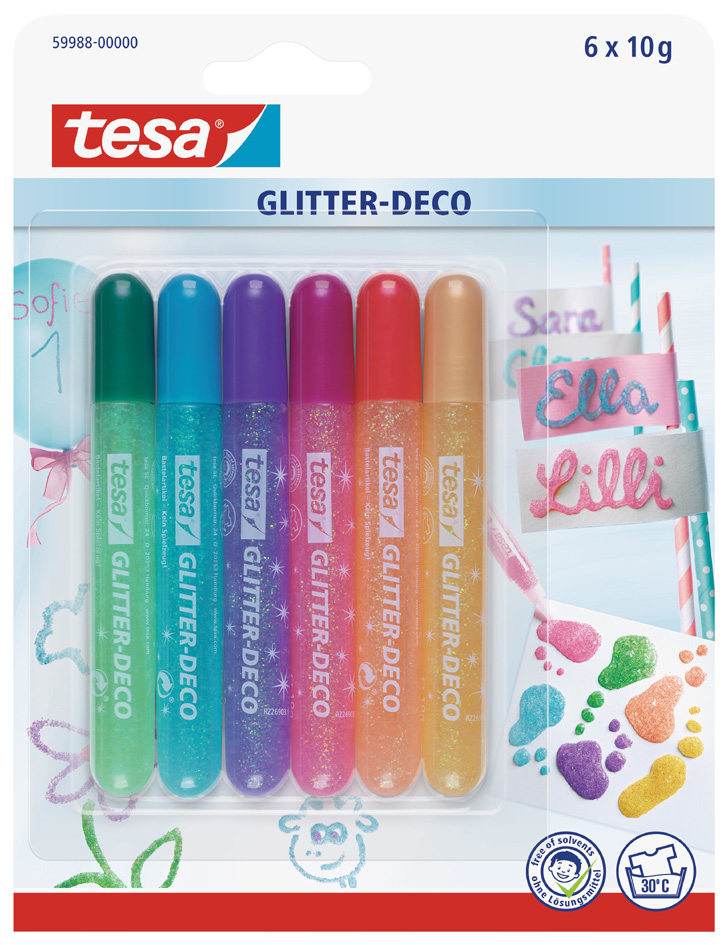 tesa Glitzerkleber , Glitter Deko,  Tube, Inhalt: 6 x 10 g von Tesa