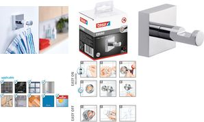 tesa Handtuchhaken EKKRO, verchromt, inkl. Klebelösung hochglanzverchromter Edelstahl, rostfrei, eckige Wandplatte, - 1 Stück (40235-00000-00) von Tesa