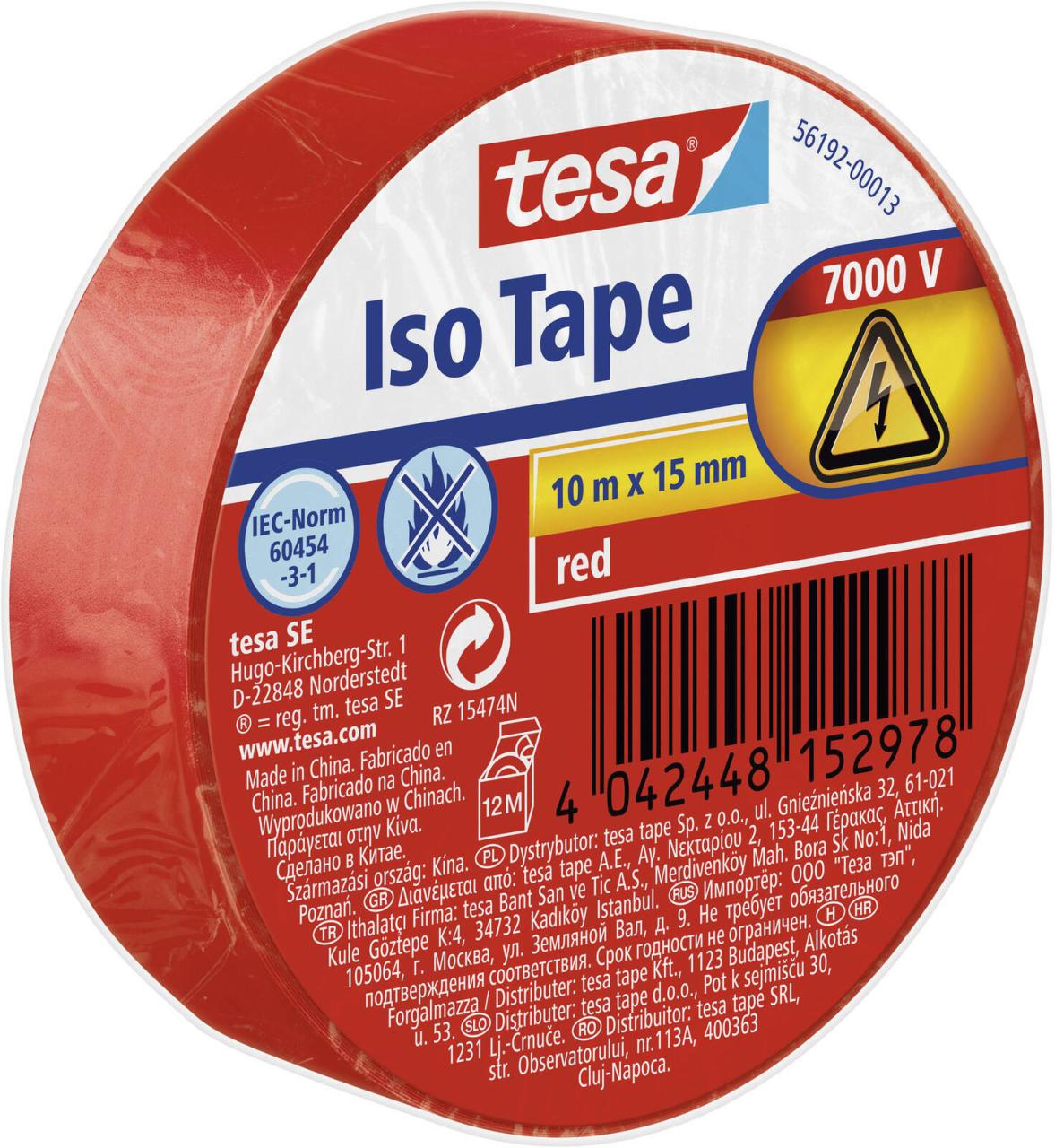 tesa Isolierbänder 15 mm x 10 m rot von Tesa