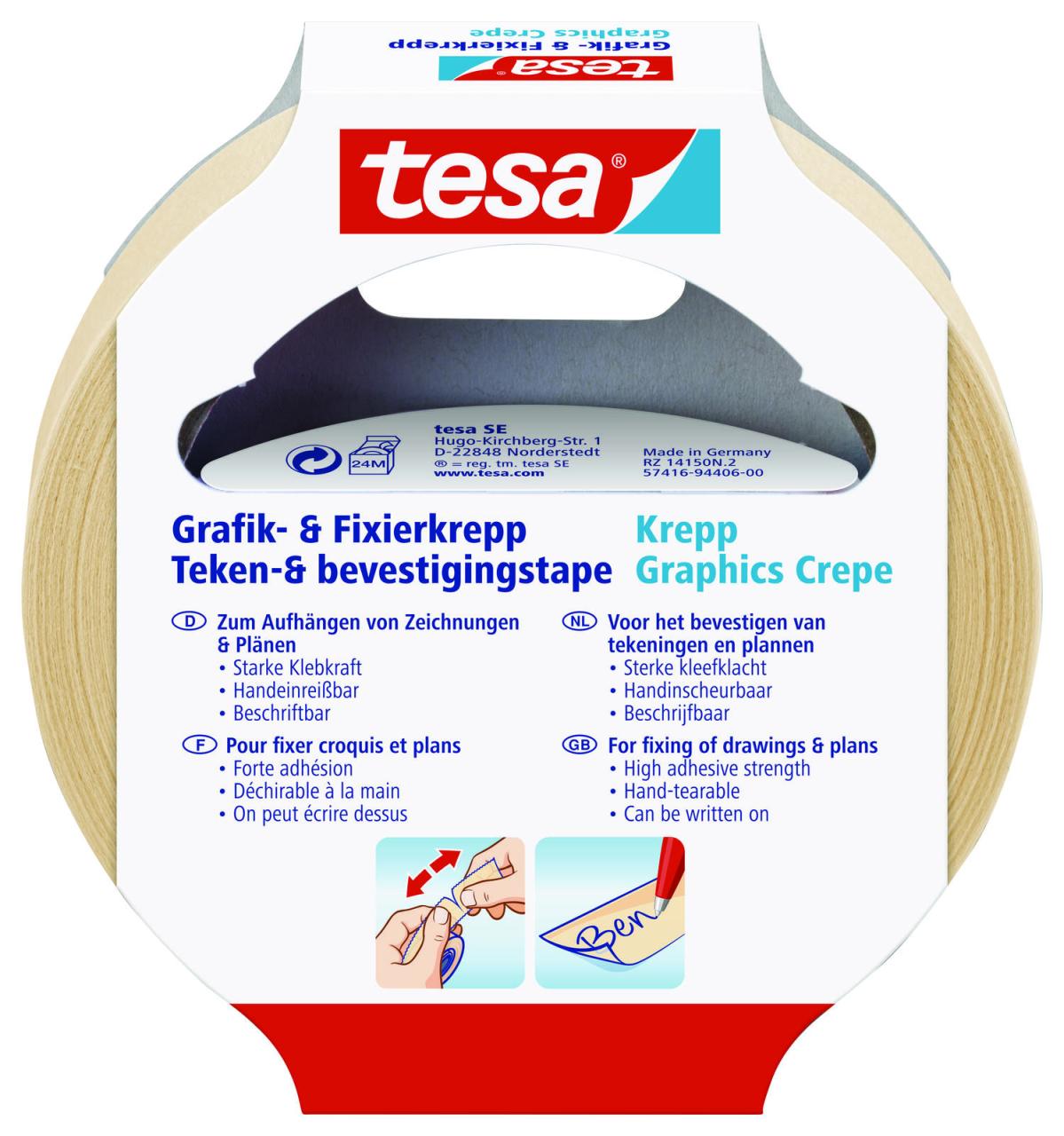 tesa Kreppband 19 mm x 25 m beige von Tesa