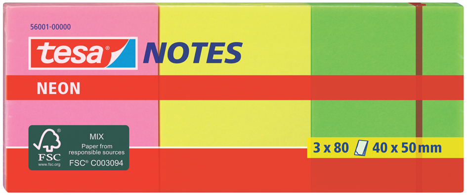 tesa Neon Notes Haftnotizen, 40 x 50 mm, 3-farbig von Tesa