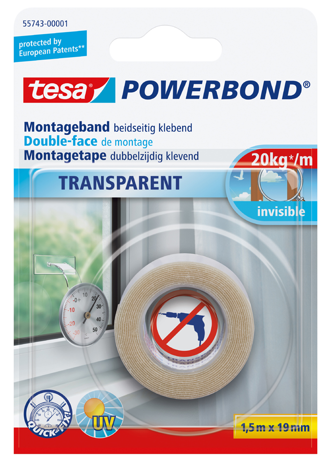 tesa Powerbond Montageband, transparent, 19 mm x 1,5 m von Tesa