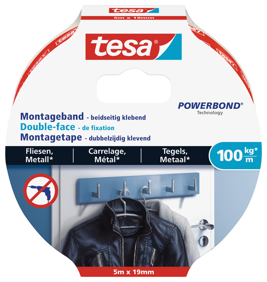 tesa Powerbond Montageband für Fliesen/Metall, 19 mm x 5,0 m von Tesa