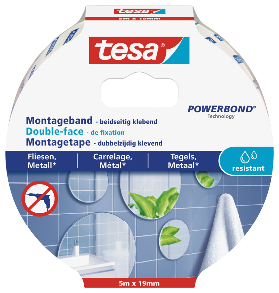 tesa Powerbond Montageband für Fliesen/Metall, 19 mm x 5,0 m von Tesa