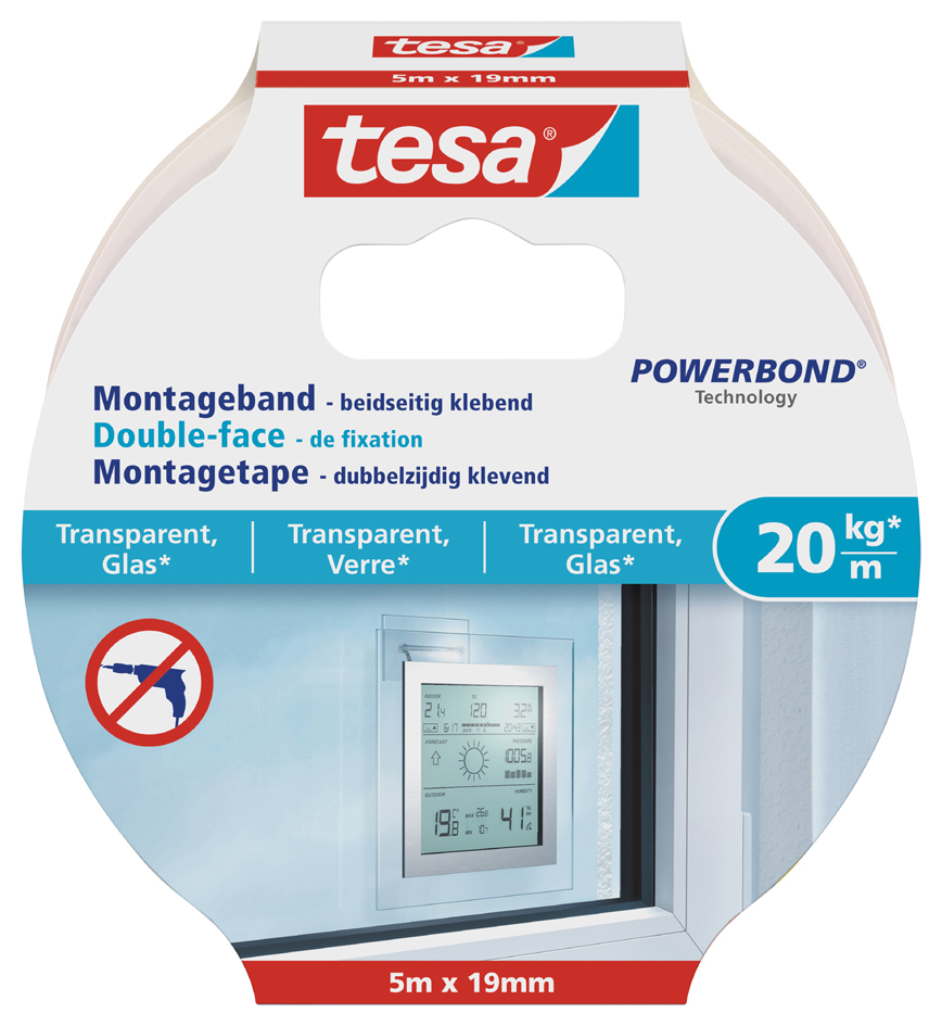 tesa Powerbond Montageband für Glas, 19 mm x 5,0 m von Tesa