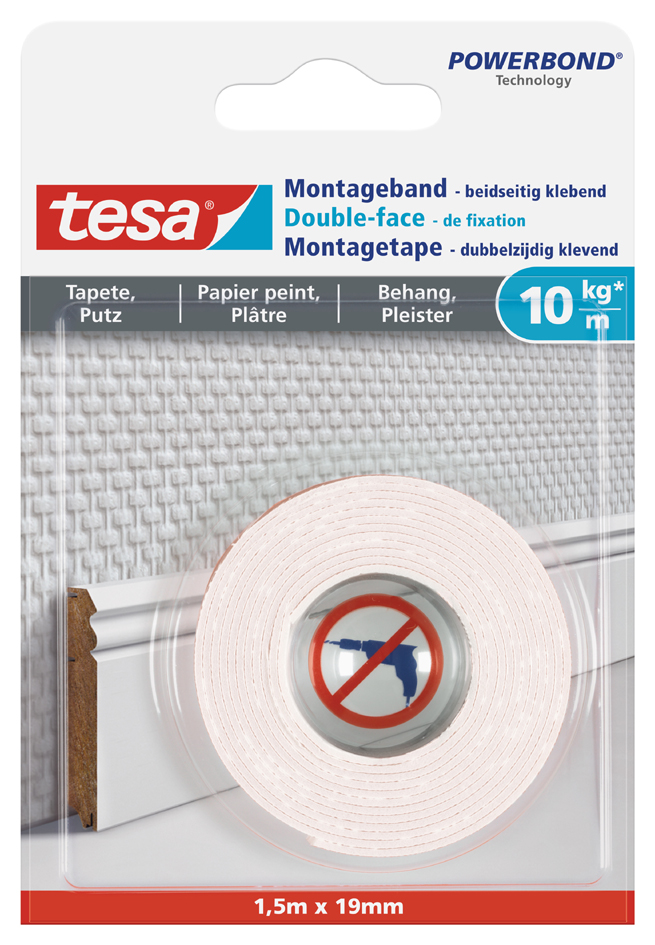 tesa Powerbond Montageband für Tapete/Putz, 19 mm x 1,5 m von Tesa