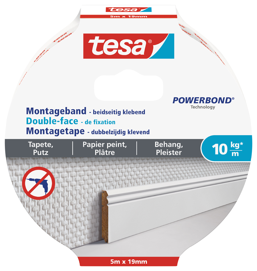 tesa Powerbond Montageband für Tapete/Putz, 19 mm x 5,0 m von Tesa