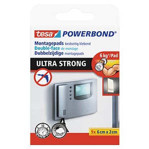 tesa Powerbond ULTRA STRONG doppelseitige Klebepads für max. 6,0 kg 2,0 x 6,0 cm, 9 St. von Tesa