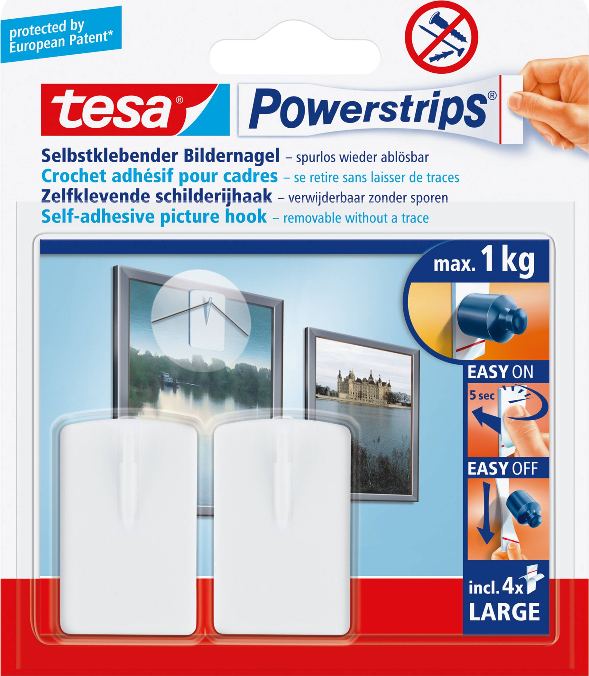 tesa Powerstrips Bilder-Nagel, weiß, Haltekraft: max. 1 kg Bilder-Nagel mehrfach verwendbar (58031-00020-00) von Tesa