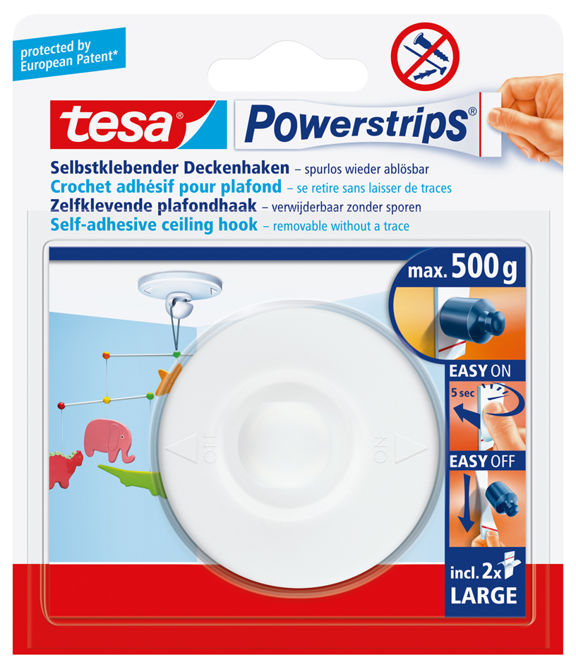 tesa Powerstrips Deckenhaken, weiß, Haltekraft: max. 0,5 kg von Tesa