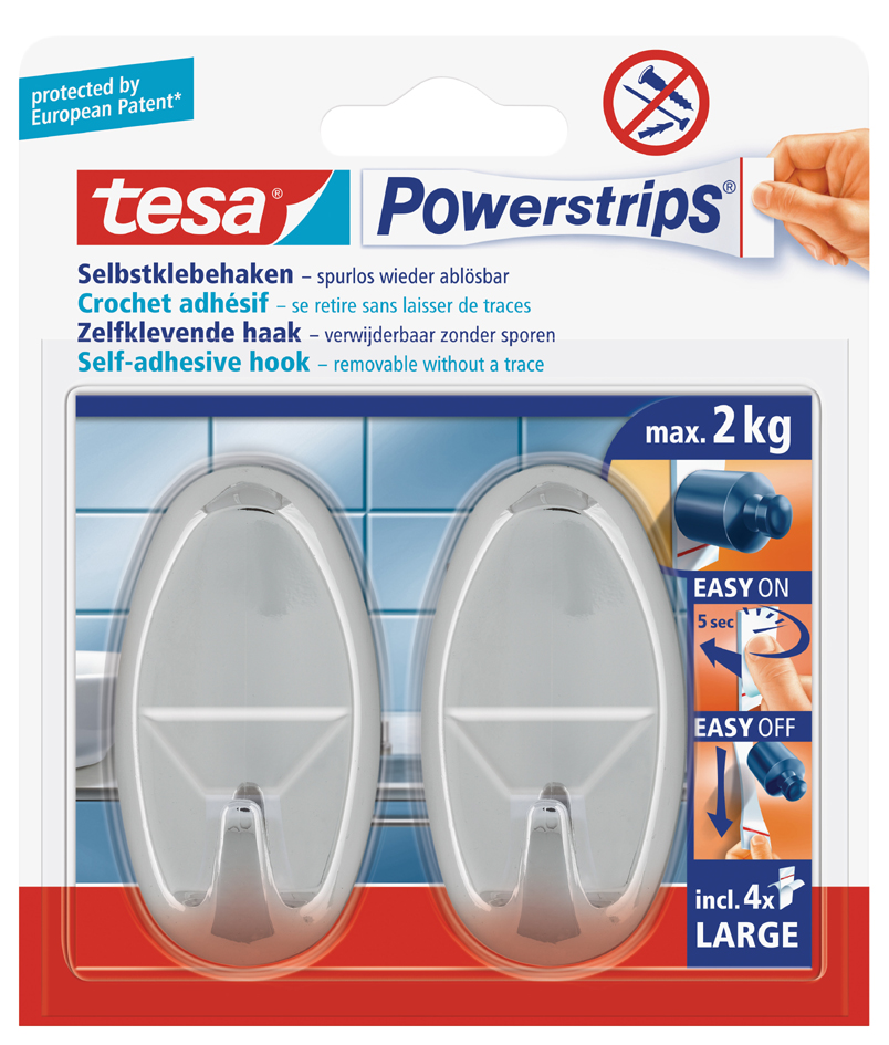 tesa Powerstrips Haken LARGE Oval, chrom von Tesa