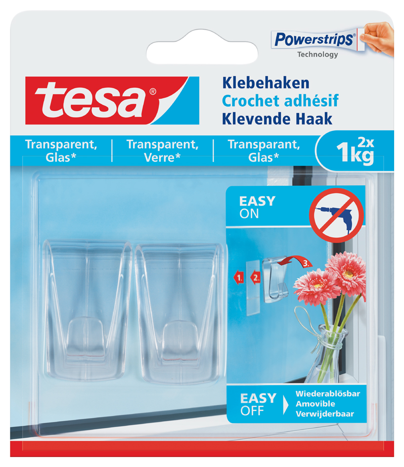 tesa Powerstrips Klebehaken für Glas, transparent von Tesa
