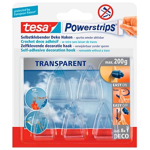 tesa Powerstrips TRANSPARENT Klebehaken für max. 200,0 g 2,0 x 3,5 cm, 5 St. von Tesa