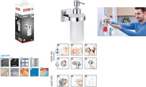 tesa Seifenspender EKKRO, satiniertes Glas, Füllmenge 200 ml eckige Wandplatte, verchromt, rostfrei, inkl. Klebelösung, - 1 Stück (40239-00000-00) von Tesa
