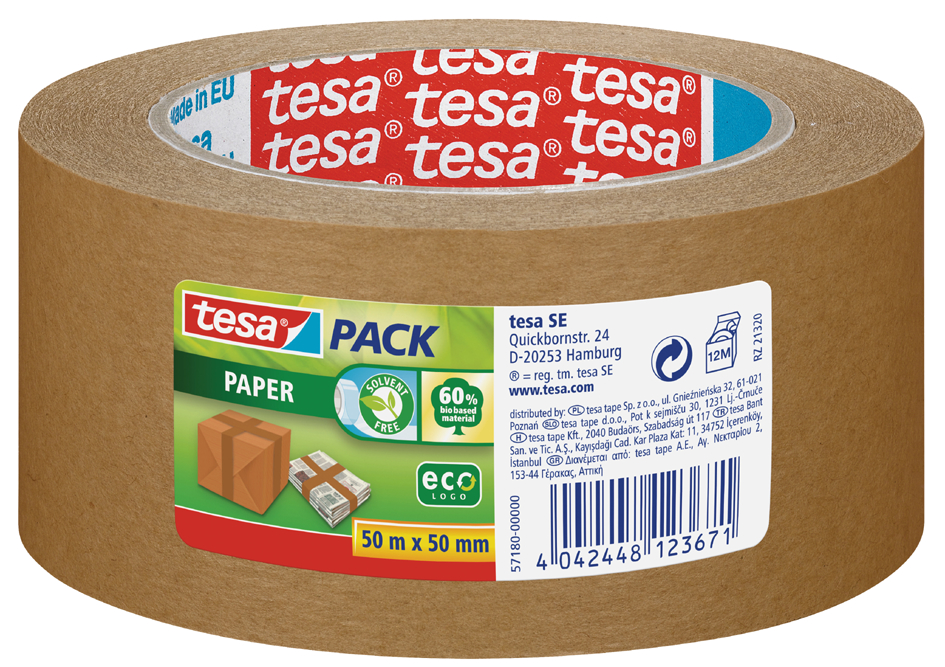 tesapack PAPER ecoLogo Verpackungsklebeband, 50 mm x 50 m von Tesa