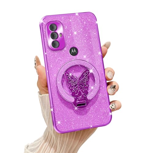 Tesazxcn Butterfly Holder Handyhülle für Motorola Moto G Pure, Violett von Tesazxcn