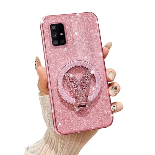 Tesazxcn Butterfly Holder Handyhülle für Samsung Galaxy A71 5G (Roségold) von Tesazxcn
