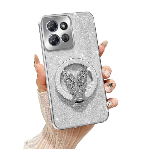 Tesazxcn Schutzhülle für Motorola G 5G 2025 mit Ständer [kompatibel mit Mag Safe], Moto G 5G 2025 Handyhülle mit Handschlaufe, stoßfest, schützend, weiche Hülle, Bling Kickstand für Frauen und Mädchen von Tesazxcn