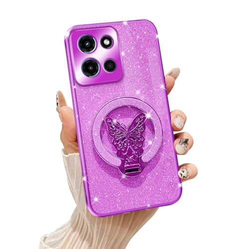 Tesazxcn Schutzhülle für Motorola G Stylus 5G 2025, mit Schmetterlingsständer, kompatibel mit Magsafe, Frauen und Mädchen, glitzernd, transparent, stoßfest, Schutzhülle für Moto G Stylus 5G 2025 von Tesazxcn