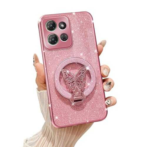 Tesazxcn Schutzhülle für Motorola Moto G Power 5G 2025 [kompatibel mit Magsafe] mit Schmetterlingsständer und Umhängeband, weiches TPU, glitzernd, stoßfest, Schutzhülle für Moto G Power 5G 2025 von Tesazxcn