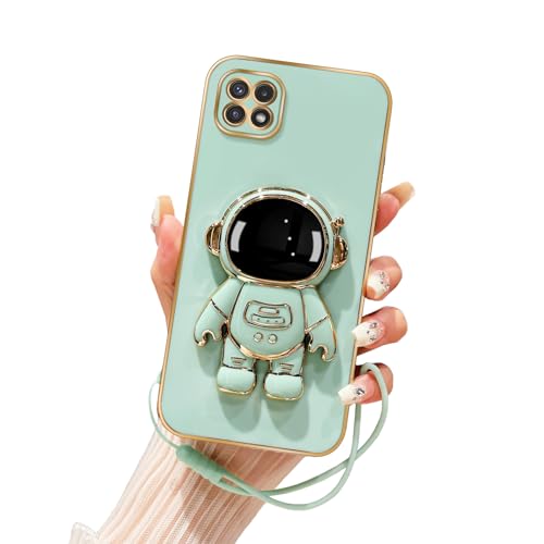 Tesazxcn Samsung Galaxy A22 5G Hülle [NICHT für 4G] – Süße 6D-Astronauten-Hülle mit Standfunktion und Lanyard, luxuriöse Plating Cover für Galaxy A22 5G, Cyan von Tesazxcn