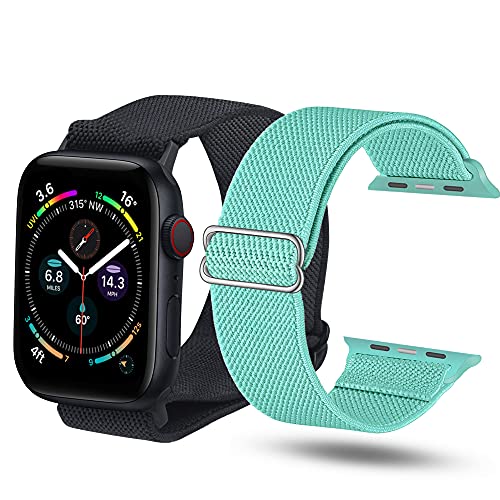 Teskyer 2 Stück Armband Kompatibel mit Apple Watch 38mm 40mm 41mm, Nylon Elastisches Geflochtenes Band für Apple Watch, Armbänder für iWatch Series 8 7 SE 6 5 4 3 von Teskyer