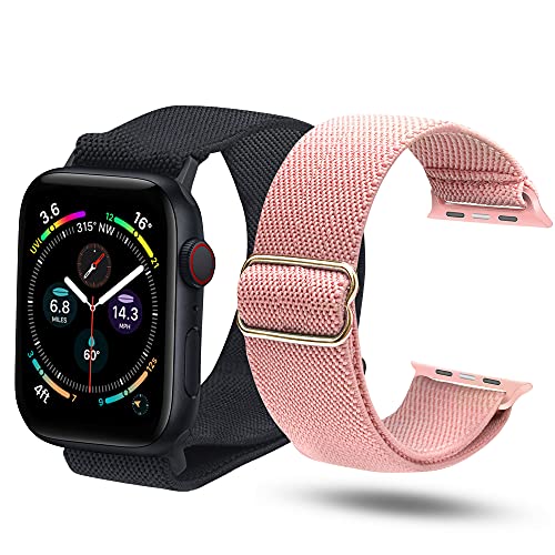 Teskyer 2 Stück Armband Kompatibel mit Apple Watch 42mm 44mm 45mm, Nylon Elastisches Geflochtenes Band für Apple Watch, Armbänder für iWatch Series 8 7 SE 6 5 4 3 von Teskyer