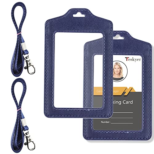 Teskyer 2 Stück Doppelseitiger Klarer Ausweishülle mit Band, ID Ausweishalter, Transparent, für Büro, Bus, Geschäft, Blau von Teskyer