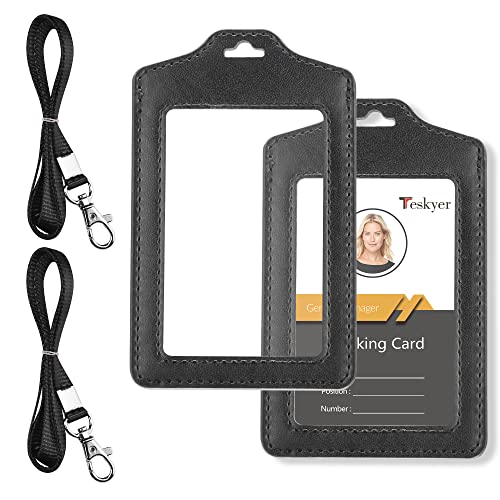 Teskyer 2 Stück Doppelseitiger Klarer Ausweishülle mit Band, ID Ausweishalter, Transparent, für Büro, Bus, Geschäft, Schwarz von Teskyer