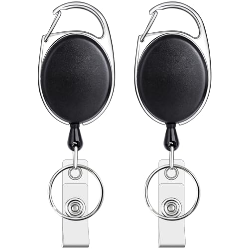 Teskyer 2er Pack Schlüsselanhänger Ausziehbar, Ausziehbarer Ausweishalter mit Karabiner-Gürtelclip und Schlüsselring für Ausweiskarten-Namenshalter von Teskyer