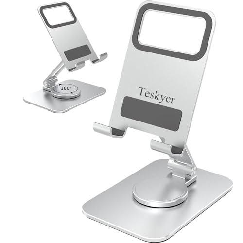 Teskyer Handy Halterung, 360° Drehung Handyhalter, Multi-Winkel Handy Ständer Kompatibel mit iPhone, Huawei, Samsung Galaxy (Silber) von Teskyer