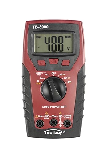 Testboy 3000 Digital-Multimeter mit Kabelbruchdetektor und Sicherheitsstufe CAT IV (LED-Taschenlampe, Auto Range, Data-Hold, ABS-Kunststoffgehäuse), Rot/Schwarz von Testboy