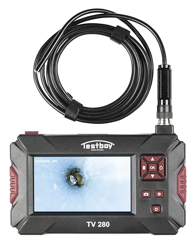 Testboy TV 280 Mobile Endoskopie-Kamera mit LCD-Anzeige, Inspektionskamera (bis zu 5 Stunden Betriebszeit, Echtzeitansicht, integrierte LED-Beleuchtung & zwei Meter langes flexibles Kabel), Schwarz von Testboy