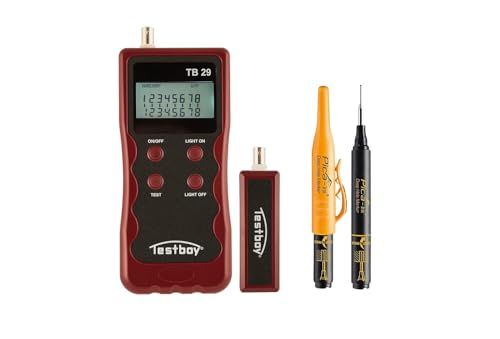 Testboy Aktionsset TB 29 Netzwerkverdrahtungstester mit PICA Tieflochmarker (vielseitige Testfunktionen, übersichtliches LCD-Display, Bruch- und schlagfestes Gehäuse), Rot/Schwarz von Testboy