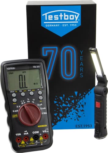 Testboy Jubi-Box 316 Black Edition und kostenloser Light 150 (präzise Messungen, robust und langlebig, großer Messbereich, Data-Hold-Funktion, Maße: 185 x 95 x 40 mm), Schwarz von Testboy