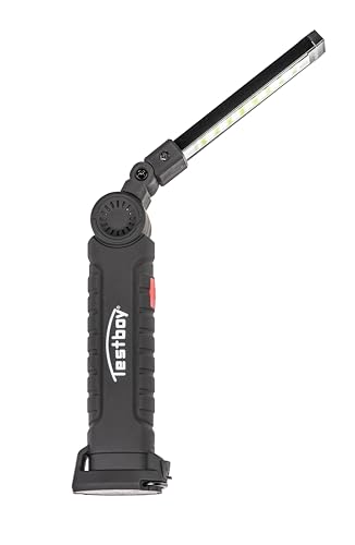 Testboy Light 200 LED-Arbeitsleuchte mit wiederaufladbarem Li-Ion-Akku (bis 270° schwenkbar, Intensitätsstufen 50% oder 100%, inkl. Magnet & Haltehaken, eingebauter Akku, leistungsstark), Schwarz von Testboy
