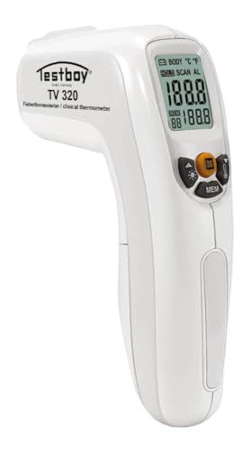Testboy TV 320 Infrarot-Fieberthermometer, Körperthermometer (kontaktloses Thermometer, sicheres Messen, mit beleuchtetem LC-Display, ergonomisches Design) von Testboy