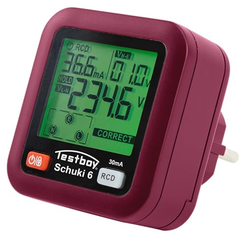 Testboy Testavit Schuki 6 Steckdosenprüfer, Prüfung auf Anschluss- oder Verdrahtungsfehler (2,0-Zoll-LC-Display, einfache Bedienung, schnelle und sichere Prüfung, Steckdosentester) von Testboy