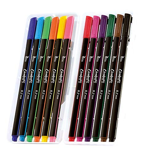 Tetis Fineliner Set 12 verschieden Farben dreikant farbige Fineliner Stifte 0,7 mm Spitze feine Linienstifte bunt Fine-Line-Stifte hohe Qualität für Kalligraphie Präzisionszeichnen Skizzieren von Tetis