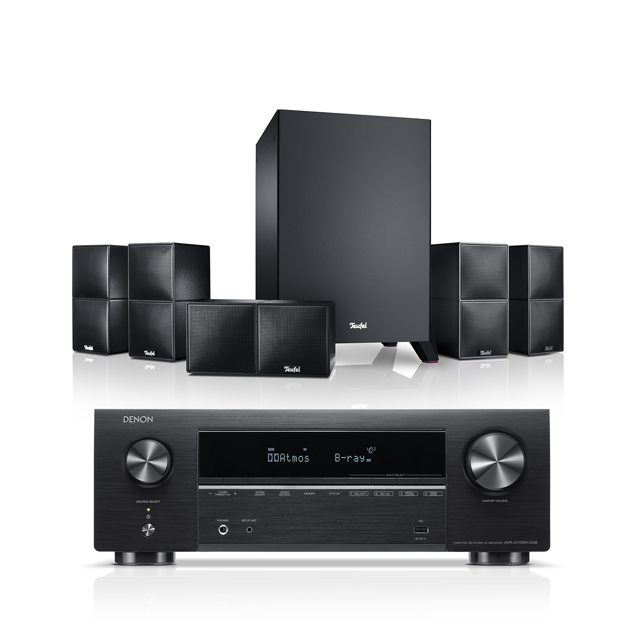 Teufel CUBYCON + Denon AVR-X1700H DAB "5.1-Set" 2-Wege-Micro-Lautsprecher Aluminium integrierte Wandhalterung Schwarz / Schwarz Teufel CUBYCON + Denon AVR-X1700H DAB "5.1-Set" 2-Wege-Micro-Lautsprecher Aluminium integrierte Wandhalterung Schwarz / Schwarz von Teufel