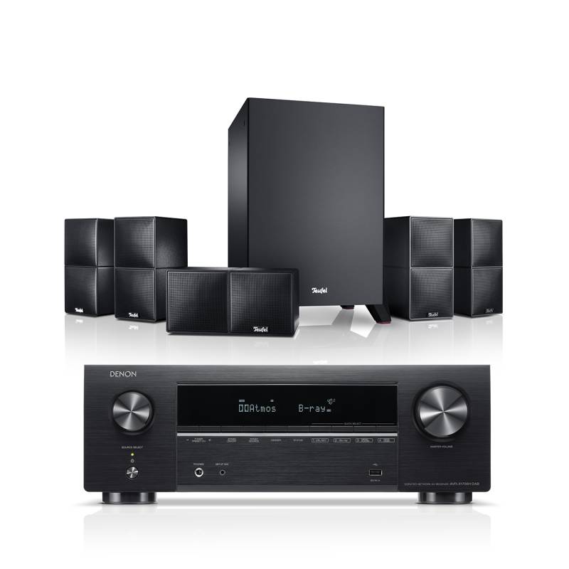 Teufel CUBYCON + Denon AVR-X1700H DAB "5.1-Set" 2-Wege-Micro-Lautsprecher Aluminium integrierte Wandhalterung Schwarz / Schwarz von Teufel