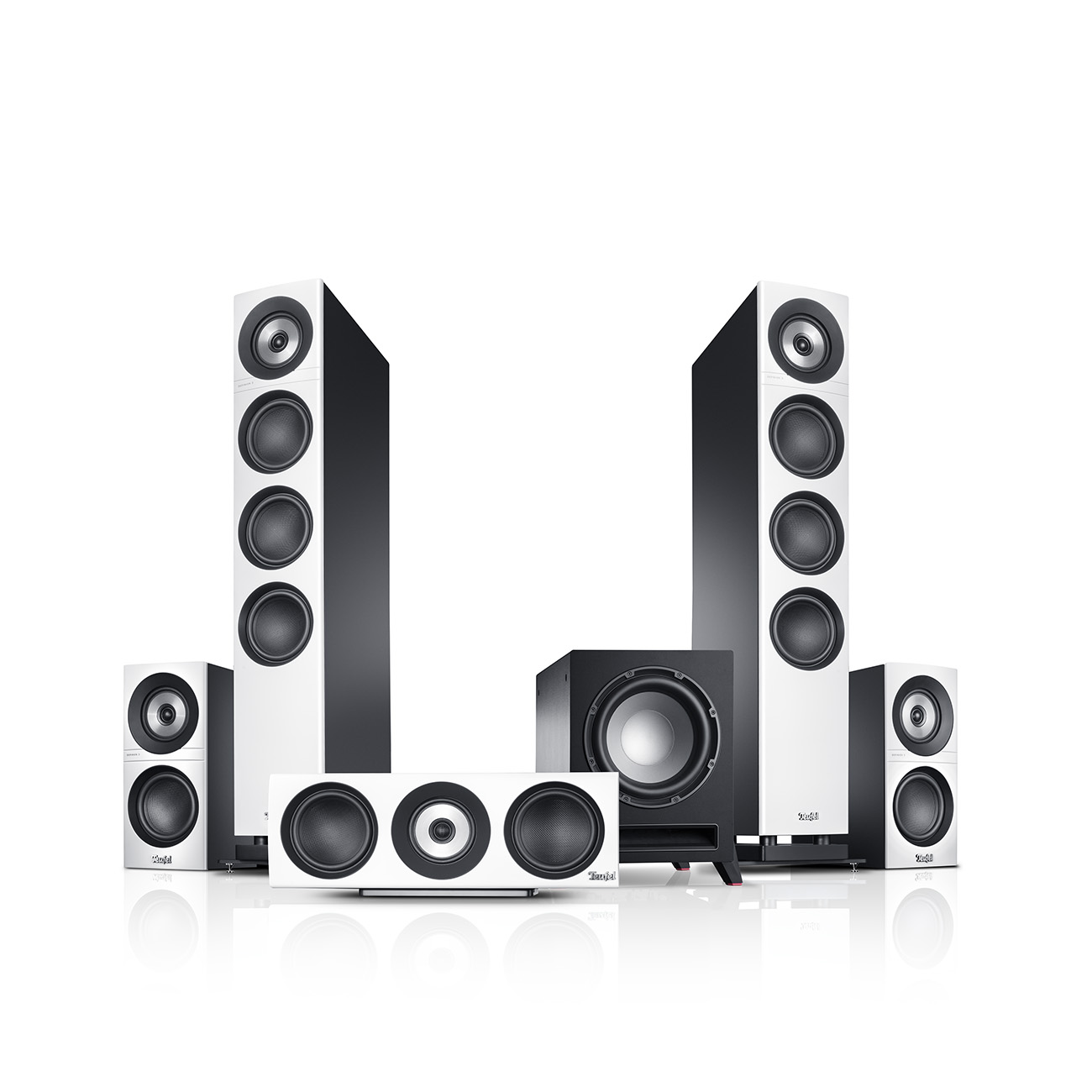 Teufel Definion 3 Surround "5.1-Set" High-End-Heimkino-Lautsprecher-Set Mächtiger Subwoofer Weiß / Schwarz von Teufel