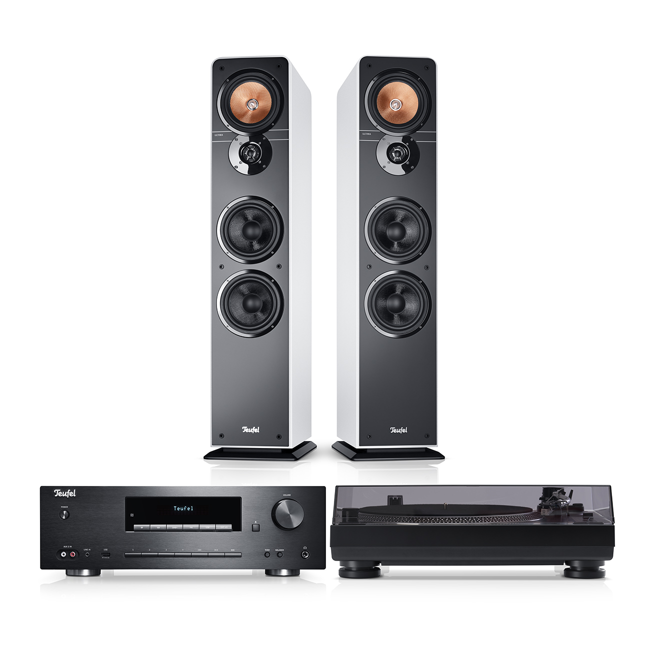 Teufel ULTIMA 40 KOMBO VINYL 250 High-End Stereoanlage mit CD-MP3-Player Bluetooth Subwoofer Weiß/Schwarz Teufel ULTIMA 40 KOMBO VINYL 250 High-End Stereoanlage mit CD-MP3-Player Bluetooth Subwoofer Weiß/Schwarz von Teufel