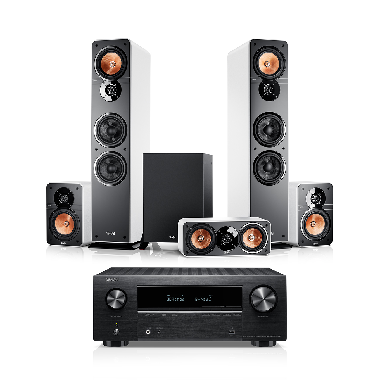 Teufel ULTIMA 40 Surround + Denon X2800H DAB "5.1-Set" Heimkinosystem mit Standlautsprechern Weiß/Schwarz Teufel ULTIMA 40 Surround + Denon X2800H DAB "5.1-Set" Heimkinosystem mit Standlautsprechern Weiß/Schwarz von Teufel