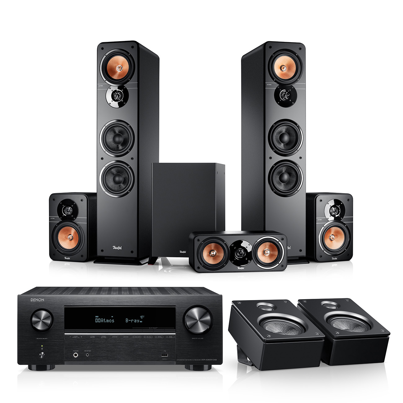 Teufel ULTIMA 40 Surround + Denon X2800H für Dolby Atmos Heimkinosystem mit Standlautsprechern Ultima 40 Schwarz/Schwarz von Teufel