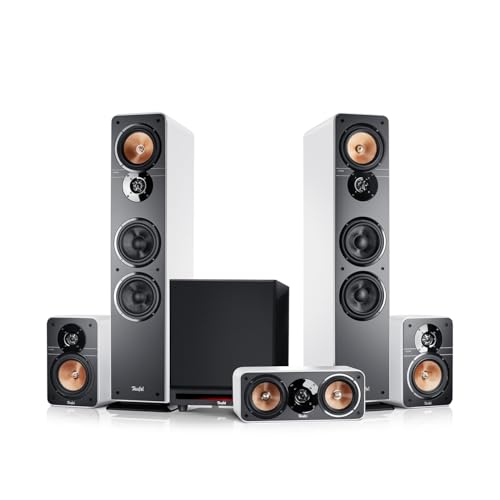 Teufel UlLTIMA 40 Surround Power Edition 5.1-Set - Heimkino Lautsprecher 5.1 Soundanlage mit riesigem Subwoofer (optional kabellos ansteuerbar), Bassreflex, 3-Wege-System - Weiß von Teufel