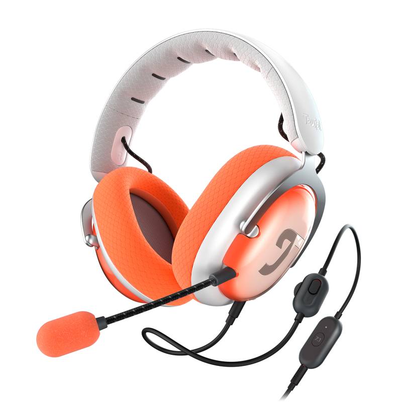 Teufel ZOLA Gaming-HD-Headset 7.1-Binaural-Surround-Sound Kraftvolller Bass Light Gray/Coral Red von Teufel