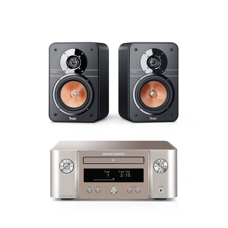 Teufel ULTIMA 20 + Marantz M-CR612 HiFi-Kompaktanlage CD-Receiver 2-Wege-Regallautsprecher-Paar Schwarz/Silber-Gold von Teufel