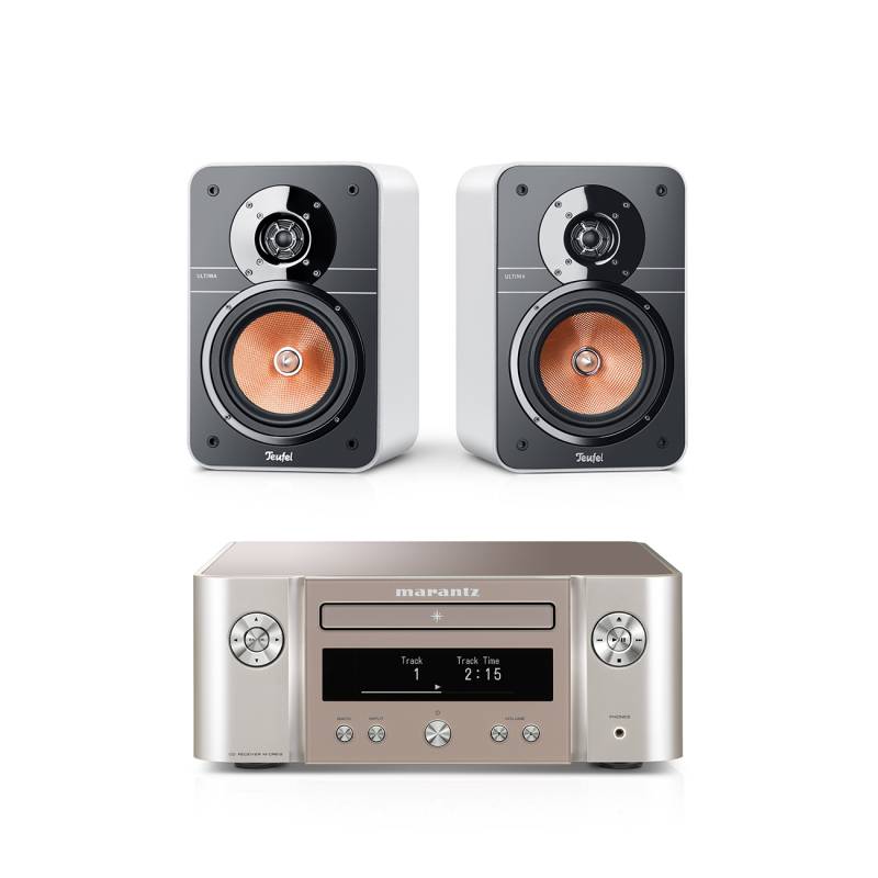 Teufel ULTIMA 20 + Marantz M-CR612 HiFi-Kompaktanlage CD-Receiver 2-Wege-Regallautsprecher-Paar Weiß/Silber-Gold von Teufel